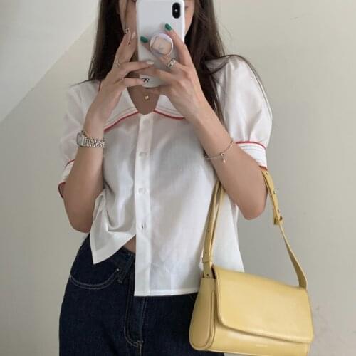 Hzirip Summer Turn Down Collar Puff Sleeve Elegant Loose Single-Breasted 2021 Fashion Casual Gentle Solid Color Ladies Blouse