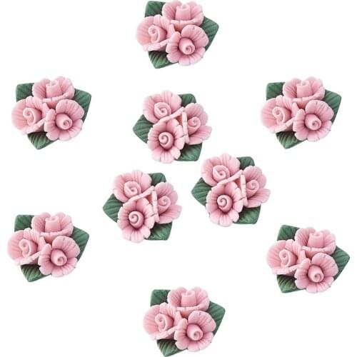 50pcs Handmade Porcelain Flower Cabochons China Clay Beads Flower DIY Earring Jewelry Making about 19~20x18~19x9~10.95mm