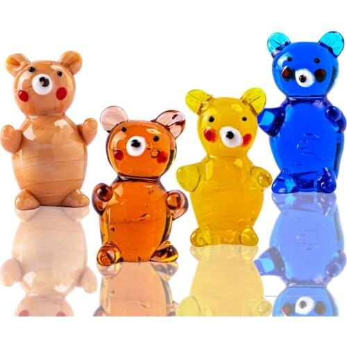 H&D 4PCS Hand Blown Glass Bear Figurines Artwork Handmade Modern Style Miniature Animal Paperweight Home Decor Gift Collectibles