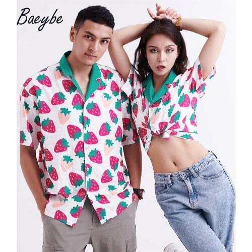 2021 New Arrival strawberry print cartoon casual Beach hawaiian shirts turn-down collar Short Sleeve shirt for men summer