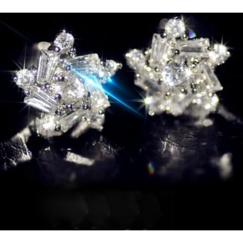 Huitan Luxury Windmill-shaped Womens Stud Earrings with Geometric CZ Stone Fancy Girls Earrings Birthday Gift Statement Jewelry