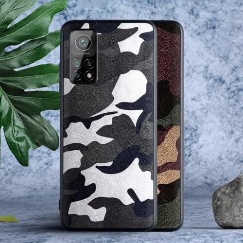 Camouflage leather case for Xiaomi Mi 10T Pro 10T Lite case cover with TPU+PC 2in1 material