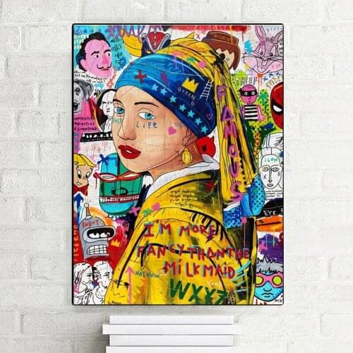 Famous Graffiti Art Girl with A Pearl Earring Canvas Paintings Street Art Posters and Prints wall art picture Home decor Cuadros