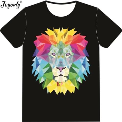 Joyonly 2019 Summer Boys Girls Harajuku Style Black T-shirt Animal Lion Colorful Box Print T shirt Children Fashion Tees Tops