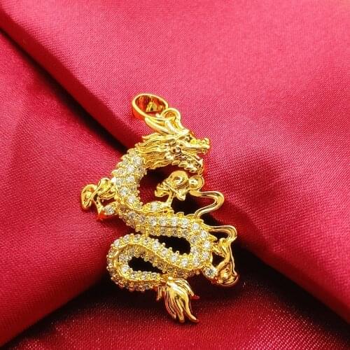Hot Micro Inlaid Zircon Dragon Pendant Chain Yellow Gold Filled Fashion Womens Mens Pendant Necklace Present