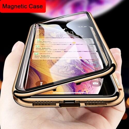 Magneto Magnetic Adsorption Case For iphone 7 X 8 Plus Magnet Back Cover Case For iphone 7 8 6s 6 Plus Tempered Glass Case Coque