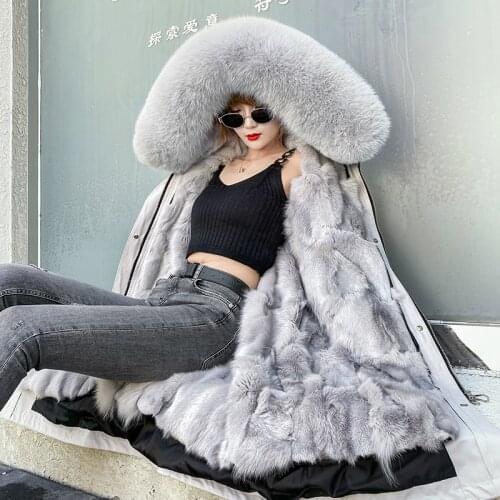 MENINA BONITA 2021 Parka Real Fur Coat Winter Jacket Women Natural Fox Fur Collar Hood Thick Warm Outerwear Streetwear 3 In 1