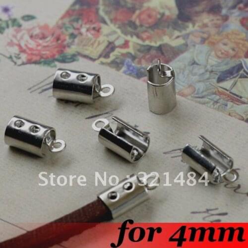 Platinum Dull Silver Plated Tone Metal For 4mm Round Leather cord 1000pcs Cord End Buckle Crimp Cap Beads Cord Clamps