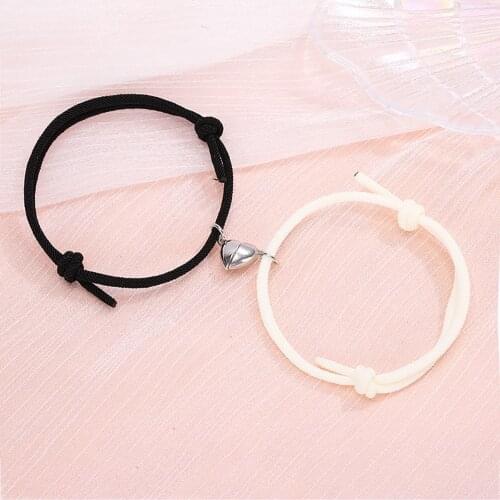 Fashion Mens and Womens Love Heart Couple Bracelets Adjustable Magnet Attracts Each Other Love Jewelry Hand Rope