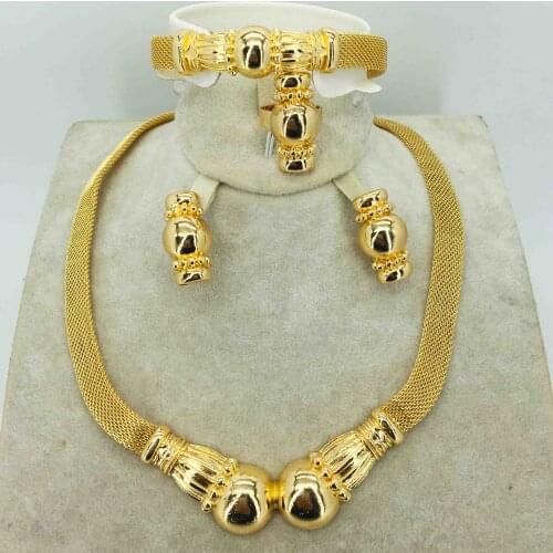 Fashion Dubai gold jewelry set African bridal wedding gift for women Saudi Arabia Necklace Earrings collar jewelry