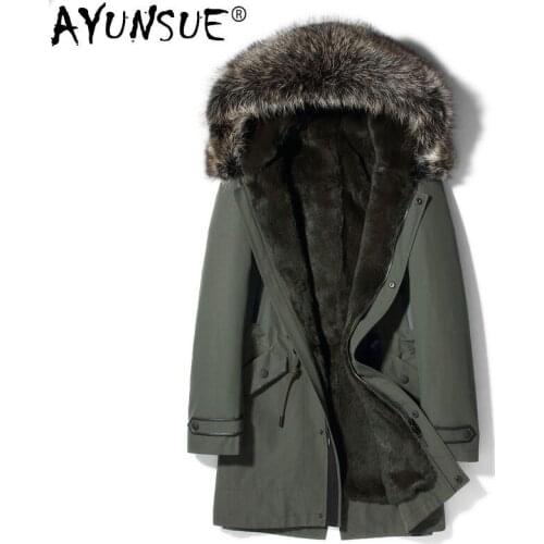 AYUNSUE Winter Jacket Men Parka Real Fur Coat Men Natural Rabbit Fur Liner Luxury Jackets Parkas Hombre 2020 81P82007 KJ2436