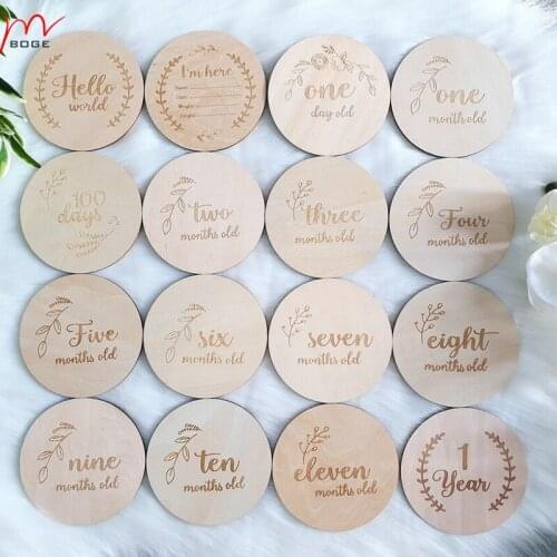 Set of 16 pcs Welcome Birth Announcement Christening Baby Newborn Shower Gift Baby Wooden Milestone Monthly