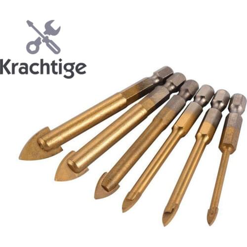 Krachtige 6pcs Titanium Wall Tile Ceramic Glass Drill Bit Tool Set Carbide Stainless Steel Driiling /4 5 6 8 10 12mm