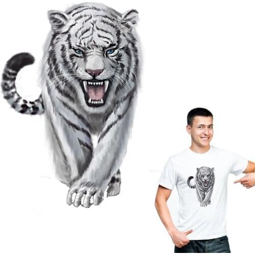 Sticker On Clothes Iron 3D White Tiger Print On T-Shirt New Design Washable Diy Accessory Ironing Stickers