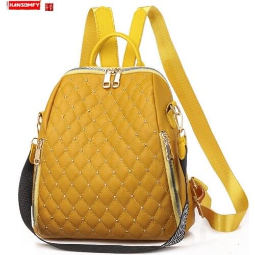 2020 New Korean Style Fashion Women Rhombic Rivet Backpack Female Casual Large Capacity Student Backpacks Travel Bag