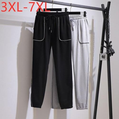 New Ladies Autumn Winter Plus Size Sports Pants For Women Large Loose Cotton Pocket Black Gray Belt Trousers 3XL 4XL 5XL 6XL 7XL