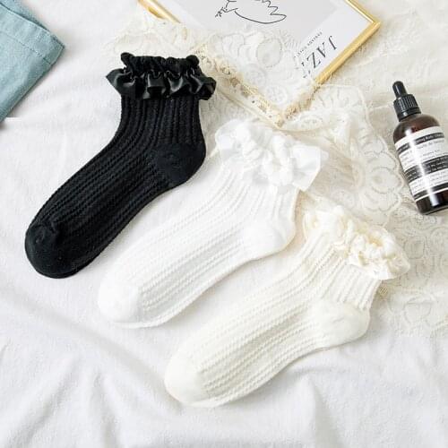 New Product Ins Socks Female Japanese Lolita Black and White Series Bow Ladies Tube Socks Trend Cotton Socks