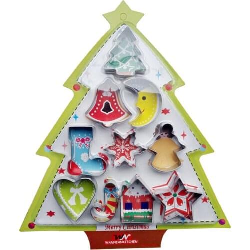 10pcs Christmas Cookie Cutters Tree Star House Bells Snowflake Biscuit Tool 2018 Newest DIY