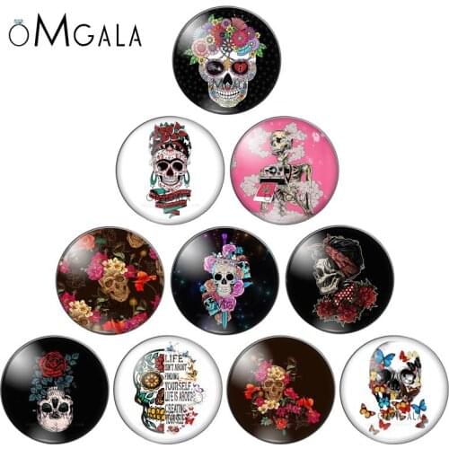 New FlowersSkull RosePunk fashion 10pcs 12mm/18mm/20mm/25mm Round photo glass cabochon demo flat back Making findings