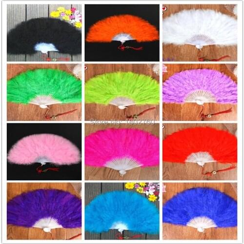 Wholesale beautiful full plush feather hand fan high-end womens dance performance props folding fan celebration decorative fan