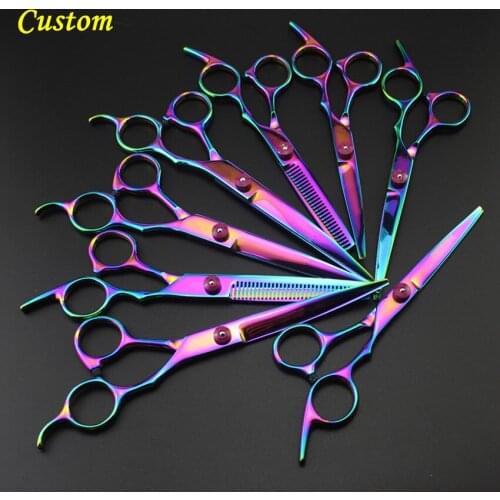 Custom 6 / 7 inch Pet grooming bent hair scissors thinning barber dog grooming scissor pet Cutting shears hairdressing scissors