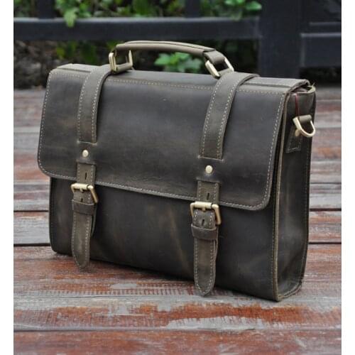 Original leather male Retro Designer Business Briefcase Attache Portfolio Handbag Commercial Document Laptop Notebook bag 2767d