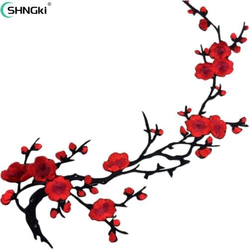 Craft Sewing Repair Embroidered Fabric Sticker Iron On Sew On Patch Plum Blossom Flower Applique Clothing Embroidery Patch