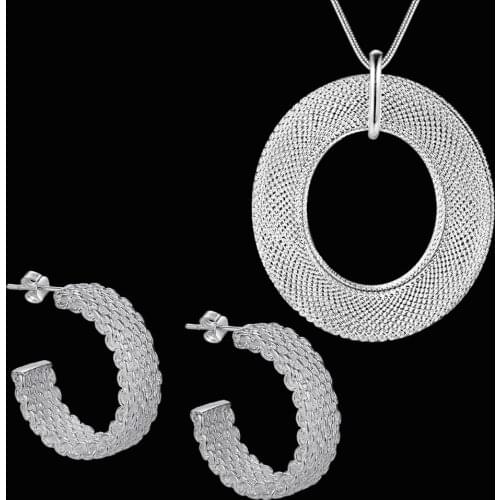 Hot Christmas gifts 925 sterling Silver Vintage weave Pendant necklace earrings stud for woman Fashion Party wedding Jewelry set