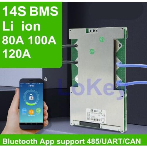 Smart BMS 14S 48V 80A 100A 120A Lithium li-ion lipo balance BMS charge disply with communication UART android Bluetooth App
