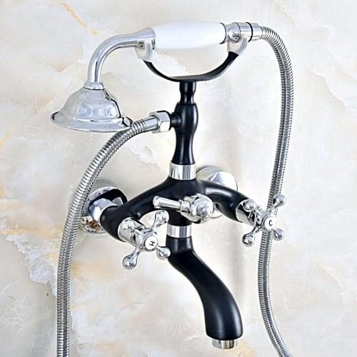 Bathtub Faucet Oil Rubbed Bronze Chrome Brass Clawfoot Bath Tub Faucet w/Hand Shower Wall Mount Dual Handles Mixer Tap Kna601