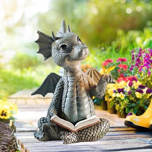 Dragon Statue Little Fairy Dinosaur Garden Ornaments Living Room Figurines Yoga Yard Sculpture Office Farmhouse Home Decor