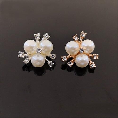 40 PCS 20mm Fashion Metal Alloy Gold Silver color Crystal Rhinestones Imitation Pearl Flowers Connectors For Jewelry Making