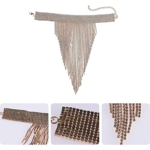 Rhinestone Statement Necklace Women Costume Choker Graceful Jewelry Tassel Bib Choker Chunky Collar for Formal Occasion