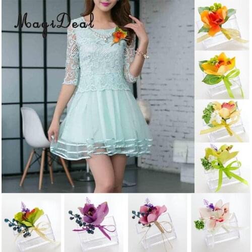 MagiDeal Wedding Bridal Groom Orchid Flower Boutonniere Corsage with Ribbon