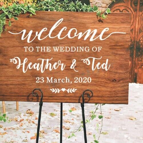 Wedding Welcome Wood Board Vinyl Decals Welcome Sign Mirror Stickers Custom Names And Date Decal Wedding Decor Art AZ787