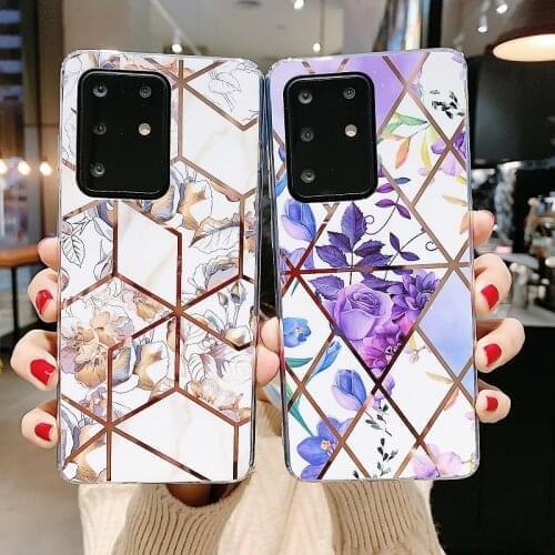 Vintage Flower Phone Case For Samsung Galaxy A71 A70 A50s A20s A21s A31 A41 A51 A30s A50 A30 A20 A10 M10 Geometry Plating Cover