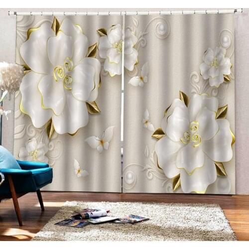High quality custom white relief flower curtains Beautiful Photo Fashion Customized 3D Curtains