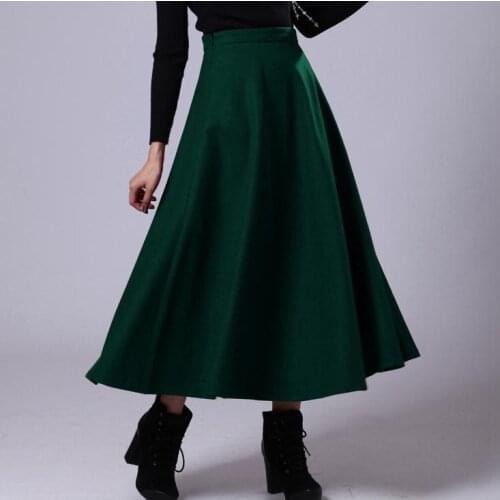 Free Shipping Winter Autumn Women Fashion All-matched Vintage A-line Wool Blended Long Skirt 4 Colors Plus Size XXL