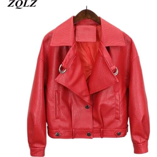 ZQLZ Leather Jacket Women Spring Autumn Pu Short Coats Single Breasted Punk Biker Black Overcoat Motorcycle Leather Coat Ladies