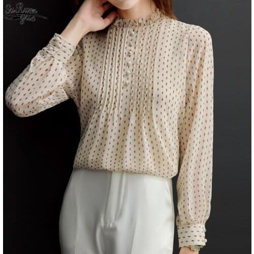 Chiffon Blouse Soft Polka Dot Fashion Women Blouse Plus Size 4XL Long Sleeve Women Shirts Loose Office Lady Tops Feminine 11859