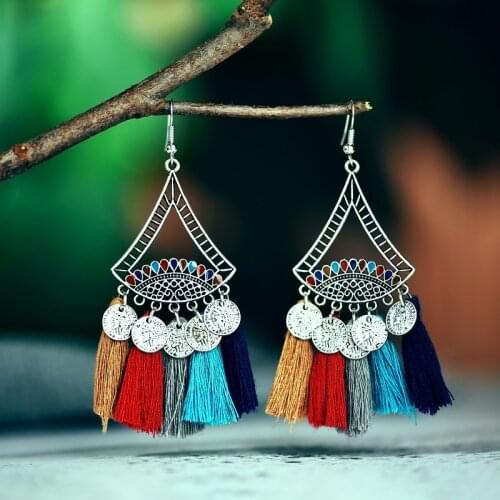 2020 Womens Ethnic Tassel Indian Jhumka Earrings Boho Gypsy Coin Alloy Earing Kolczyki Boucles Femme
