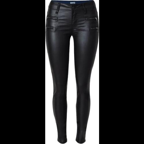 Double zipper Low waist Slim PU Capris women sexy Faux leather bottoms pants