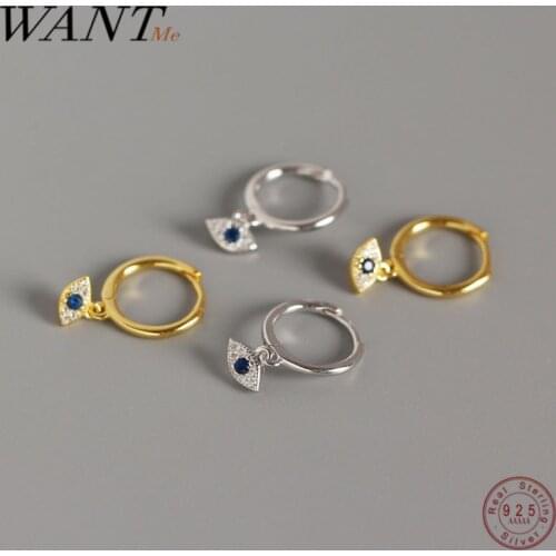 WANTME Genuine 100% 925 Sterling Silver Jewelry Mini Blue Zircon Evil Eyes Earring Pendant Small Stud Earrings for Women Femme