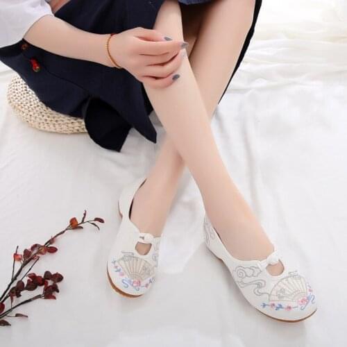 Womens Vintage Embroidered Canvas Ballets Flats Ladies Fabric Plus Size Comfortable Chinese Ballerinas Embroidery Women Shoes