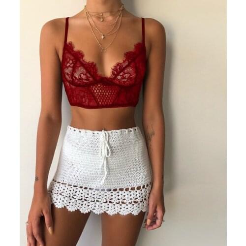 Women Sexy Underwear, Lace Sheer Spaghetti Straps V-Neck Underwired Bra for Girls, White/Black/Purple/Blue/Red