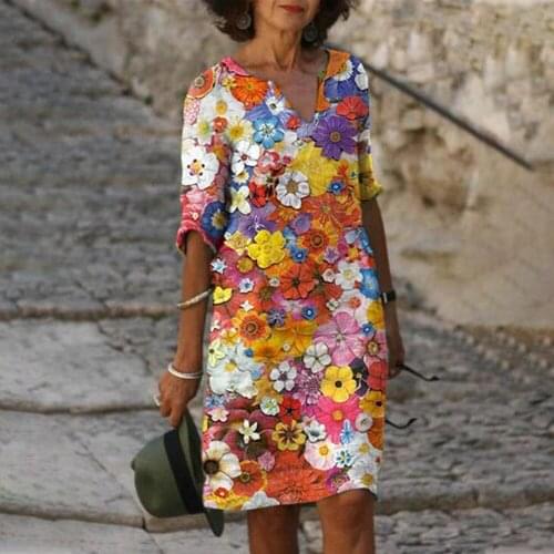 Elegant Women V-Neck Long Sleeve Loose Dress Floral Print Party Dress Fashion 2021 Summer Vintage Ladies Mini Dress Vestido D30