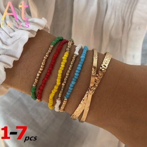 1-7pcs Bohemian Colorful Seed Bead Charm Bracelet Set 2021 Friendship Gold Bangle New Bracelet Ethnic For Women Beach Party Gift