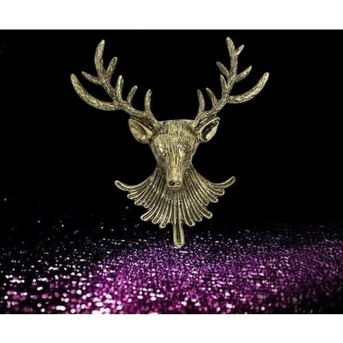 1PC Unisex Animal Collar Brooch Pin Clip Cute Deer Antlers Head Pins Brooches