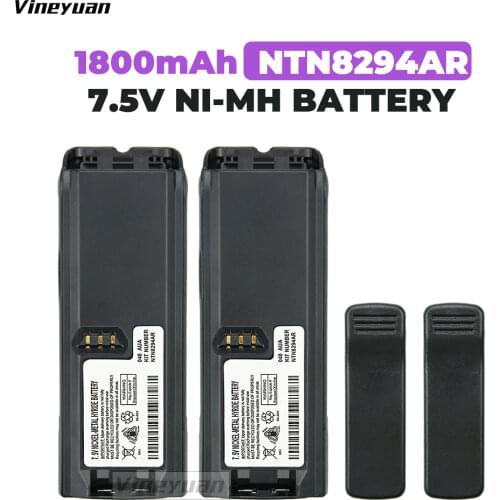 1800mAh NTN8294AR NiMH Battery for MOTOROLA XTS3000 XTS5000 Two Way Radio Battery with Belt Clip - 2 Pack
