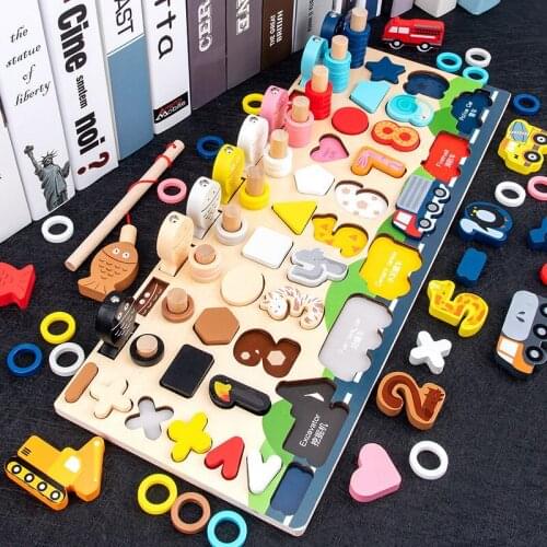 6 In 1Children Eduactional Toys Multi-function Logarithmic Board Montessori Educational Wooden Toys Children Wooden Math Toys